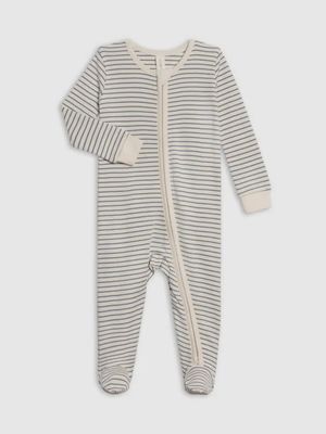 Peyton Zipper Sleeper | Bay Stripe - Ivory+Sea