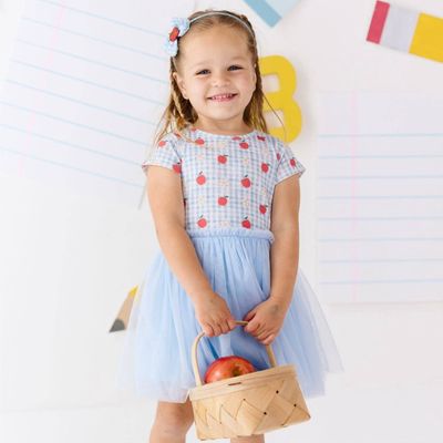 Apple Gingham Short Sleeve Tutu Dress