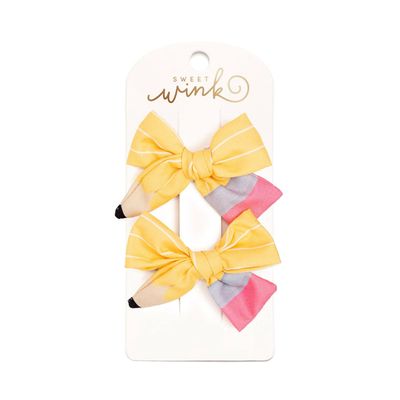 School Days Pencil Bow Clip Set