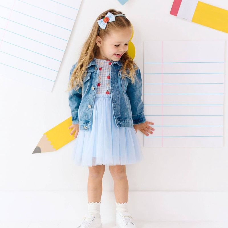 Blue Plaid Bow Patch Denim Jacket