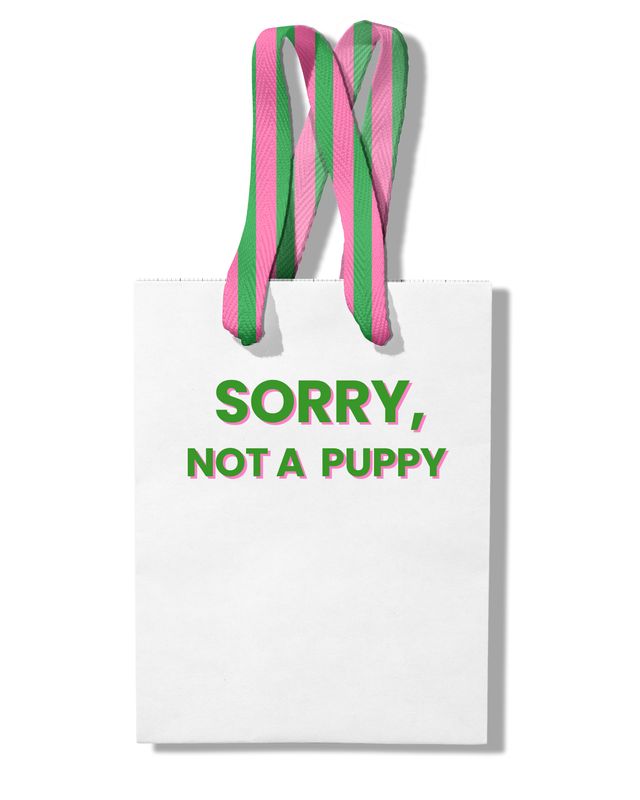Paper Gift Bag | Sorry Not a Puppy | pink + green