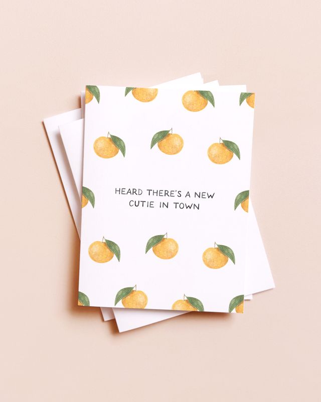 New Cutie In Town — Food Pun New Baby Card
