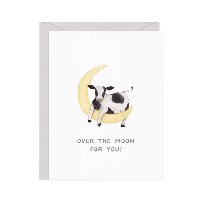 Over The Moon — Animal Pun New Baby Card