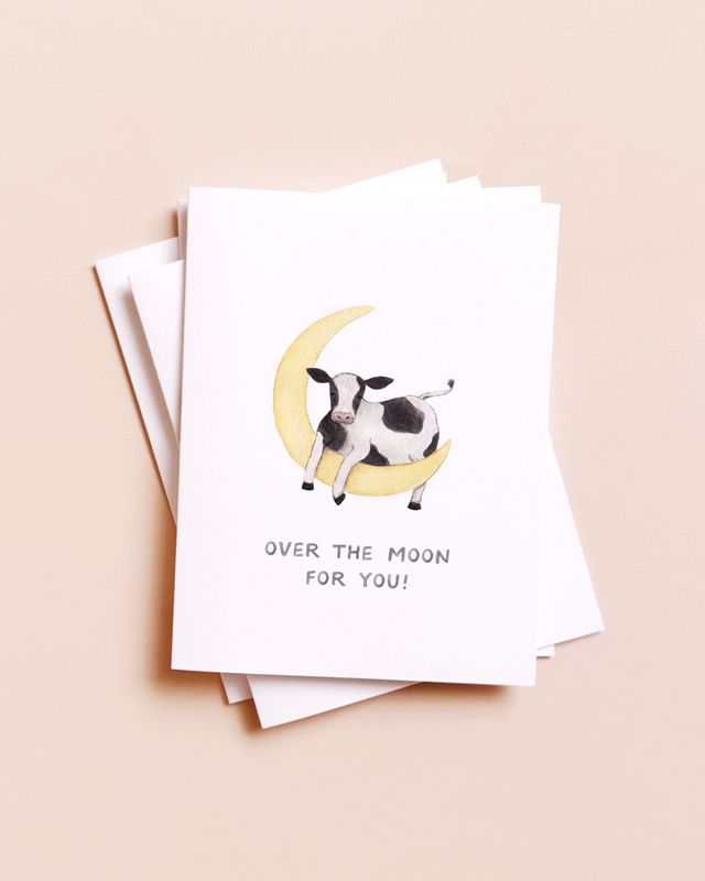 Over The Moon — Animal Pun New Baby Card