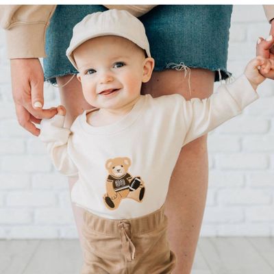 Teddy Bear Patch Long Sleeve Romper