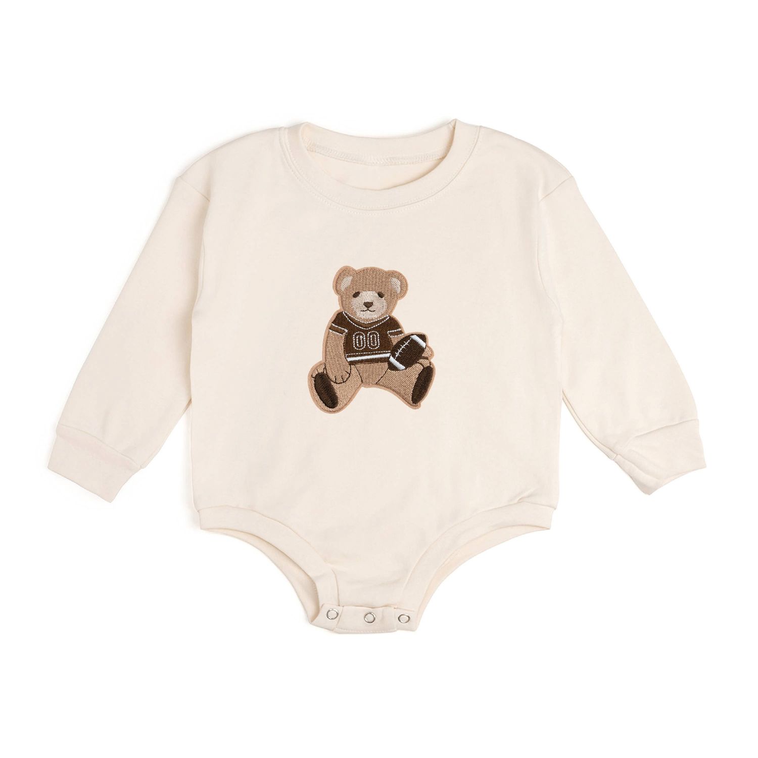 Teddy Bear Patch Long Sleeve Romper, Size: 12-18M