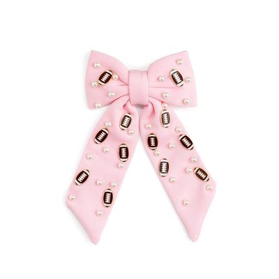 Football Pearl Bow Clip | Game Day