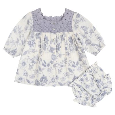 Claudia Floral Baby Dress &amp; Bloomer Set (Organic Muslin)