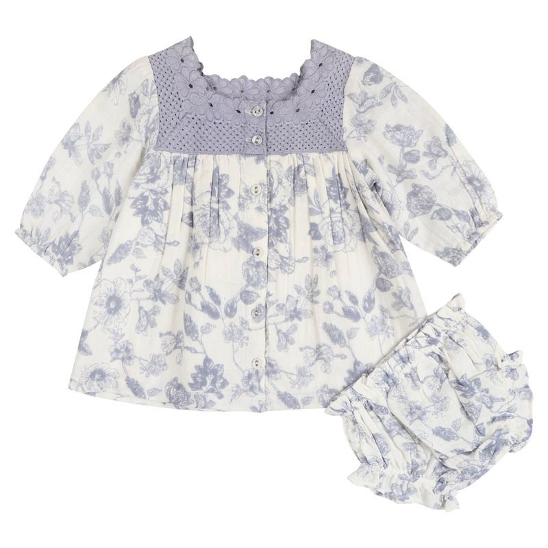 Claudia Floral Baby Dress &amp; Bloomer Set (Organic Muslin)
