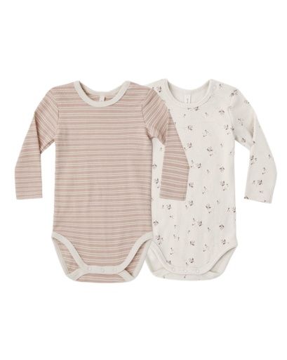 Ribbed Bodysuit 2PK | Dusty Rose, Ditsy, Size: 0-3M