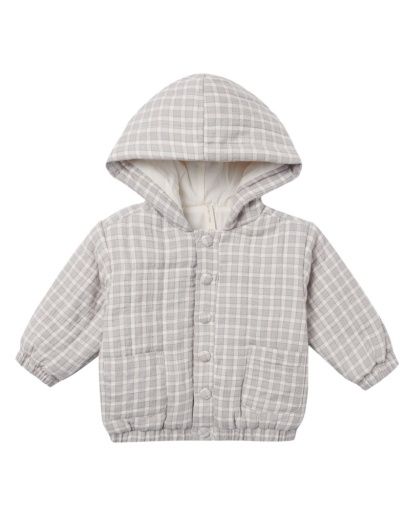Hooded Woven Jacket | Blue Gingham, Size: 6-12M