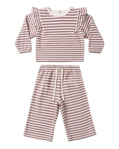 RUFFLE COZY SET MULBERRY STRIPE, Size: 6-12M