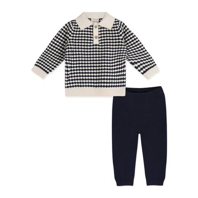 Leo Textured Knit Polo Baby Pullover &amp; Pant (Organic Cotton)