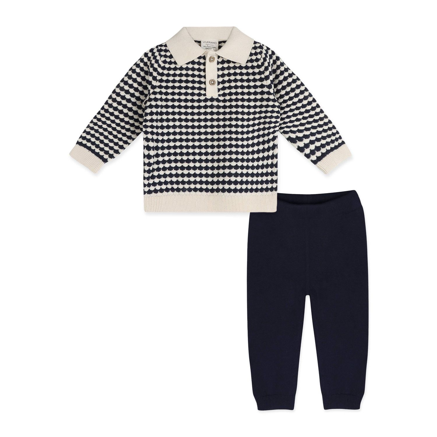 Leo Textured Knit Polo Baby Pullover &amp; Pant (Organic Cotton), Color: Navy, Size: 12-18M
