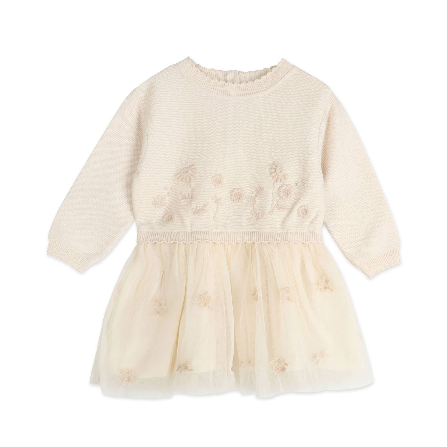 Clara Floral Knit Baby Tutu Dress (Organic Cotton), Color: Ecru, Size: 18-24M