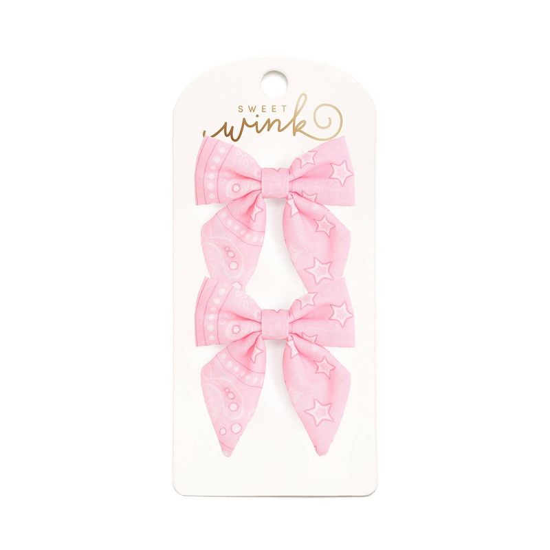 Pink Bandana Western Bow Clip Set