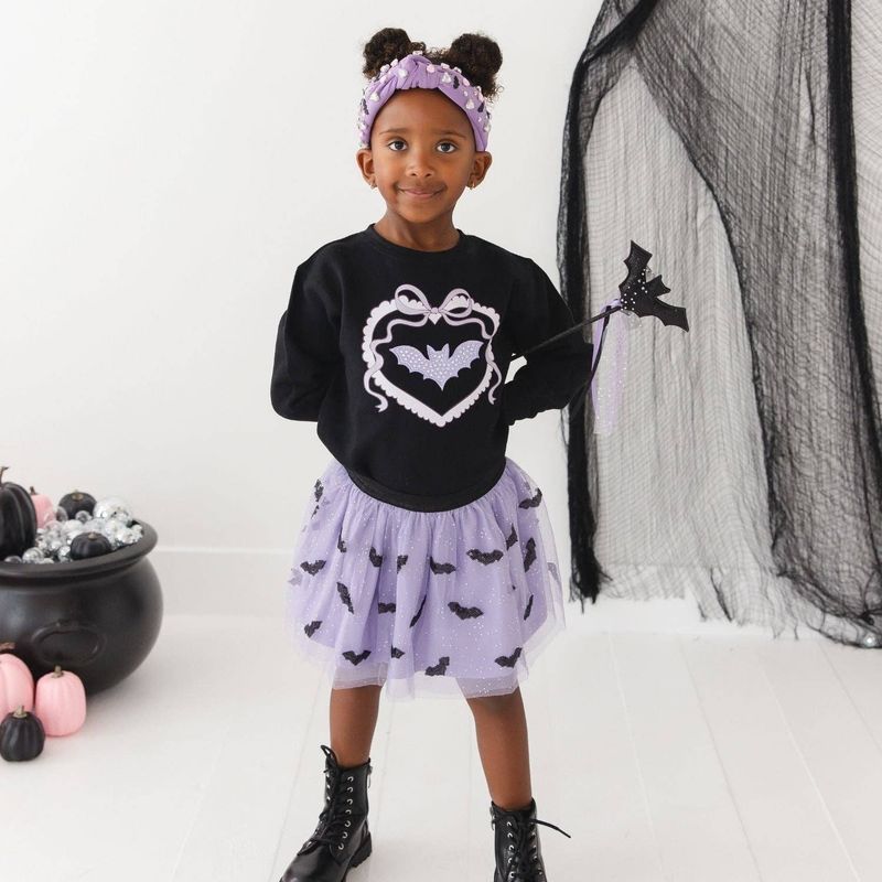 Rhinestone Bat Patch Halloween Sweatshirt