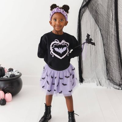 Rhinestone Bat Patch Halloween Sweatshirt