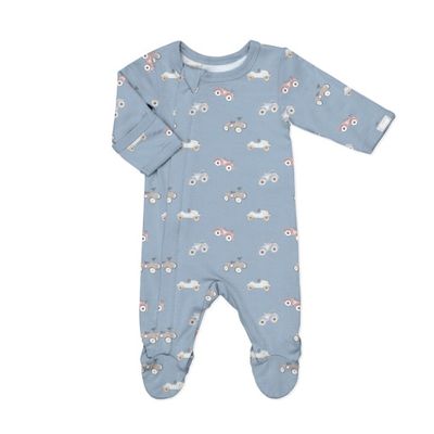 Zipper Footie | Cars on Steel Blue