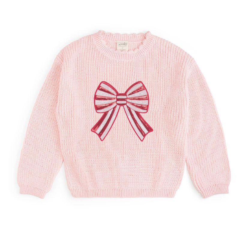 Candy Cane Swirl Sequin Bow Patch Sweater - Kids Clothing