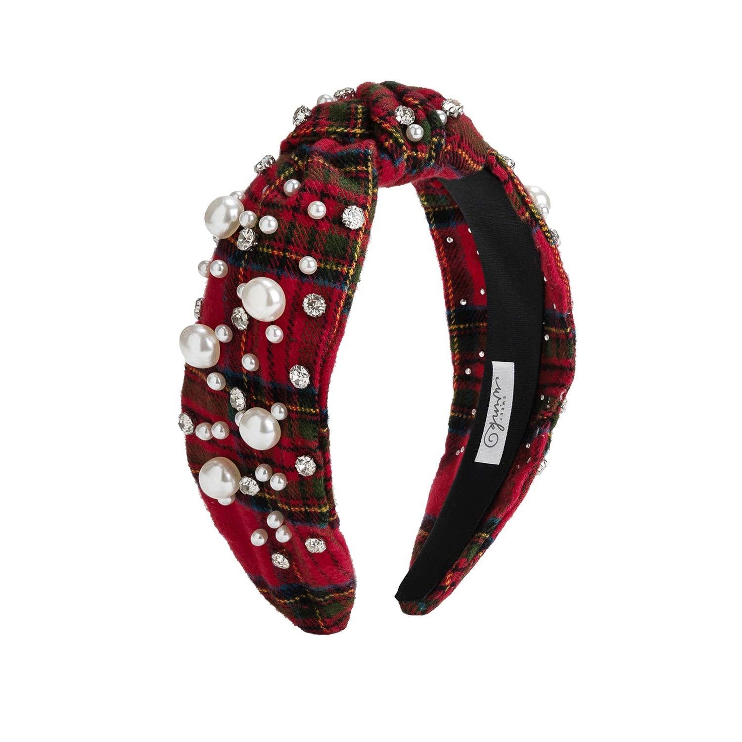 Christmas Tartan Pearl Headband, Size: Large