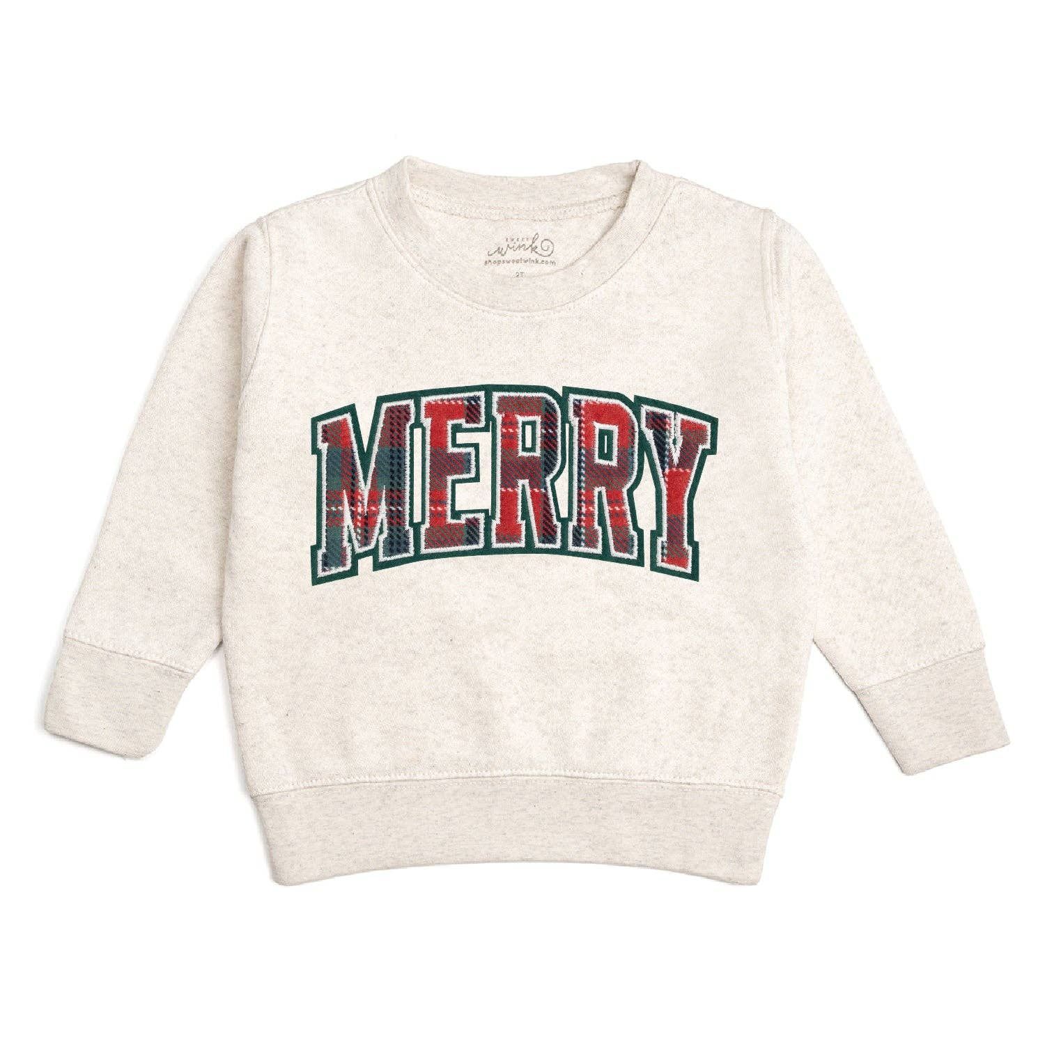 Merry Tartan Patch Christmas Sweatshirt, Size: 2T