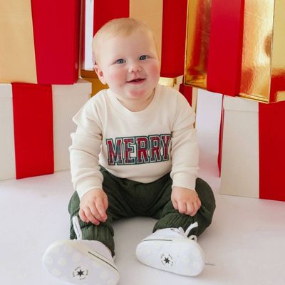 Merry Tartan Patch Christmas Long Sleeve Romper - Baby