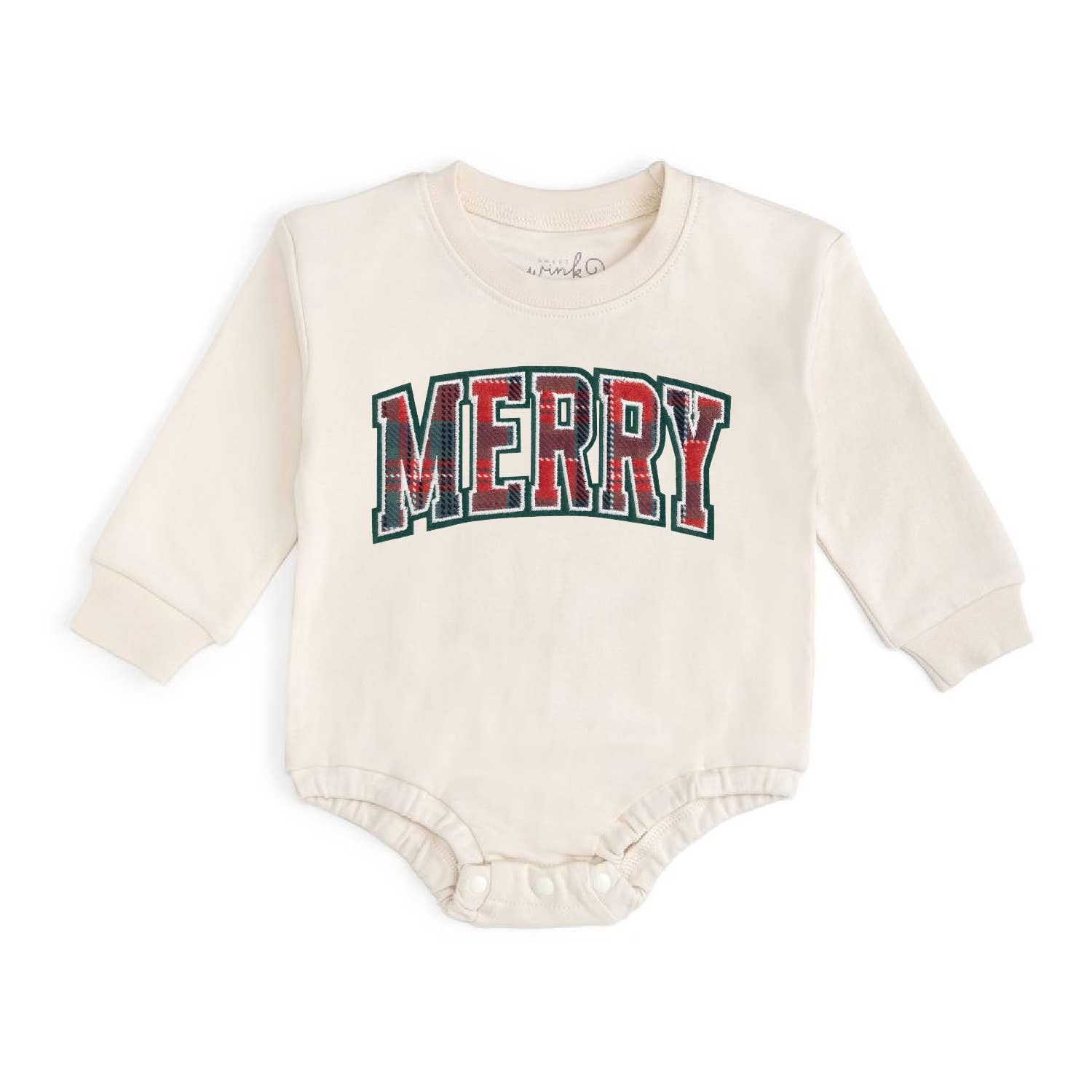 Merry Tartan Patch Christmas Long Sleeve Romper - Baby, Size: 0-3M