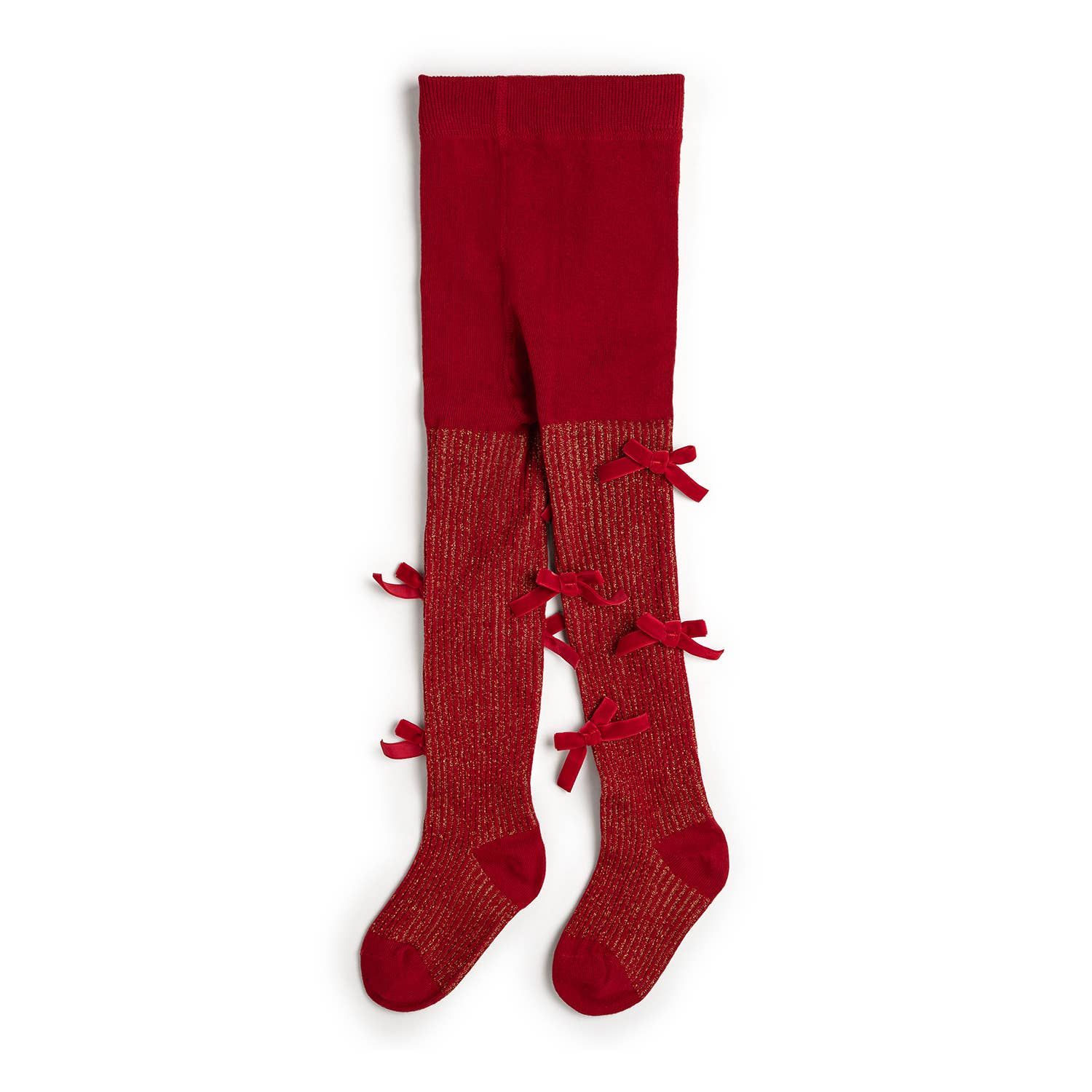 Shimmer Red Velvet Mini Bow Tights - Holiday Accessories, Size: 0-12M