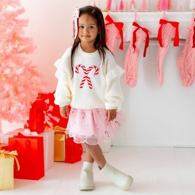 Candy Cane Christmas Gemstone Bow Clip - Kids Hair Accessory