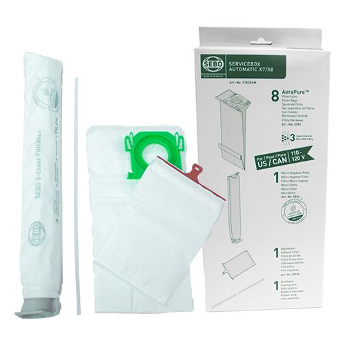 SEBO X7/X8 SERVICE BOX, BAGS/MICRO/EXHAUST FILTER/SEALING STRIP