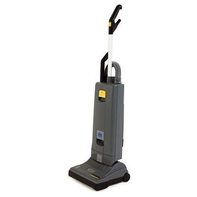Industrial grey Kärcher Sensor S 15 commercial upright vacuum highlighting its extra-wide 15-inch deck, manual adjustment
