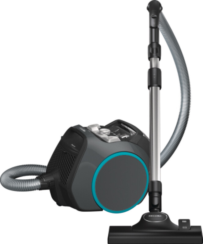 Graphite Grey Miele Boost CX1 bagless vacuum with blue accents displaying the AllTeQ universal floorhead.