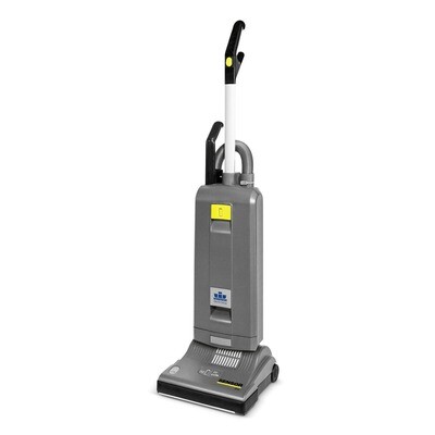 Industrial grey Kärcher Sensor S 12 commercial upright vacuum highlighting its 12-inch deck, manual adjustment dial.
