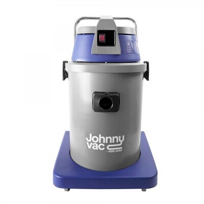 JohnnyVac JV400 10-gallon commercial wet dry canister vacuum standing on commercial tile floor.