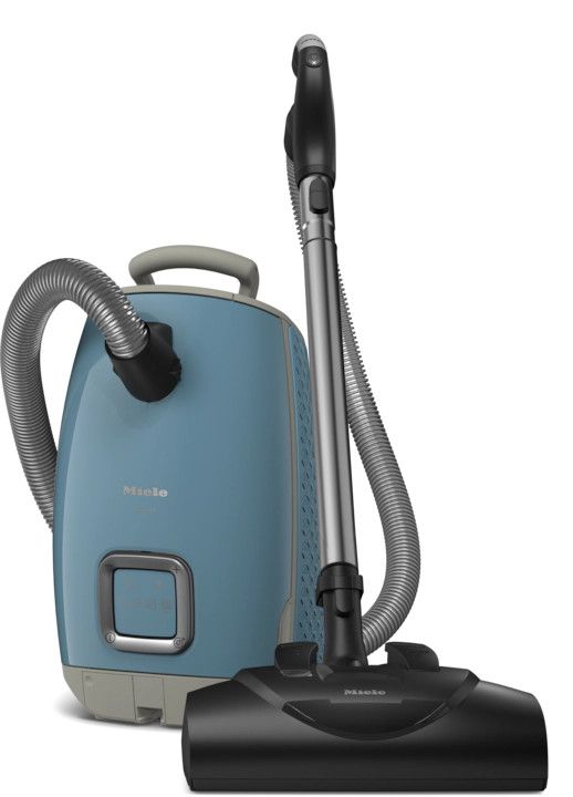 Nordic Blue Miele Guard L1 canister vacuum highlighting the SEB 228 electric carpet powerhead.