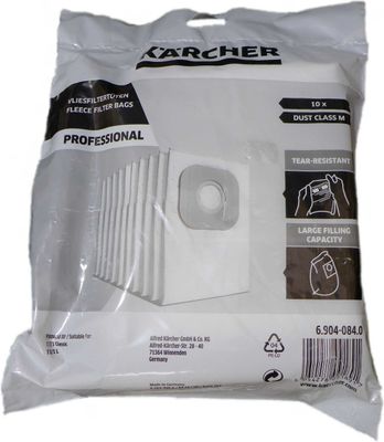 (6.904-084.0) Karcher Hepa Filter bags-fleece 10 x T (T 11/1, T 7/1 Classic, T 8/1 L, ProT 200)