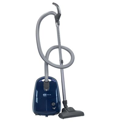 Dark Blue SEBO Airbelt E2 Turbo canister vacuum showing the air-driven TT-C turbo head attachment.