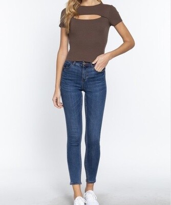 Brown Notched Neck Top
