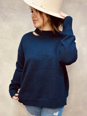 Sweater Blue With Open Neck