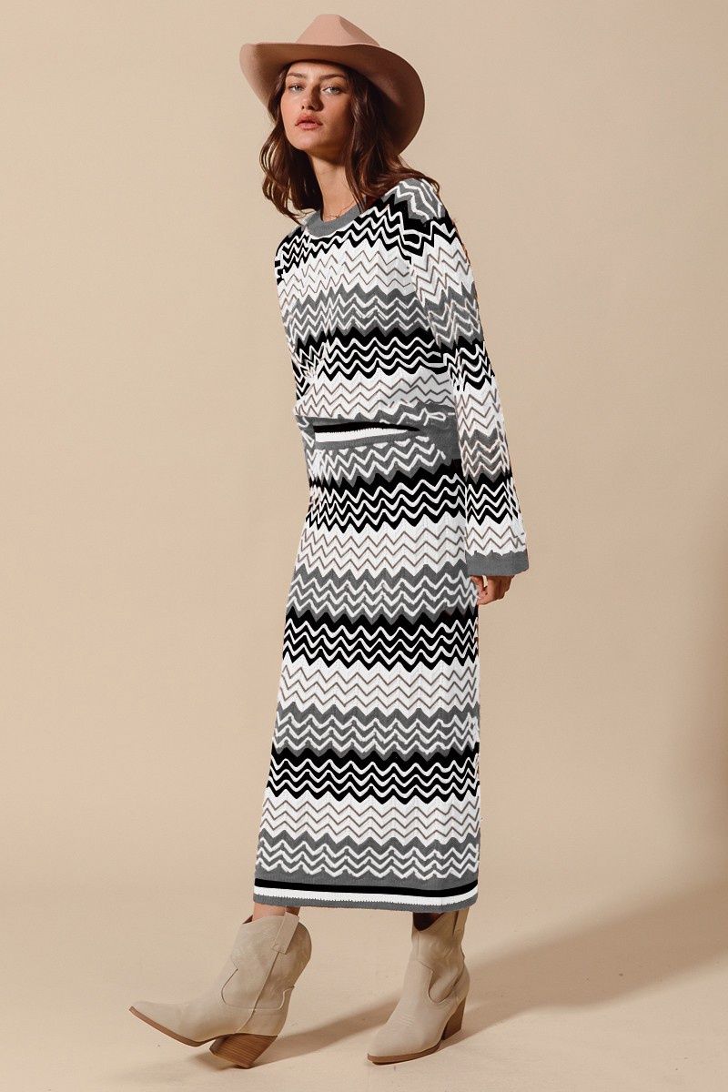 MULTI COLOR CHEVRON SWEATER TOP AND MAXI SKIRT SET