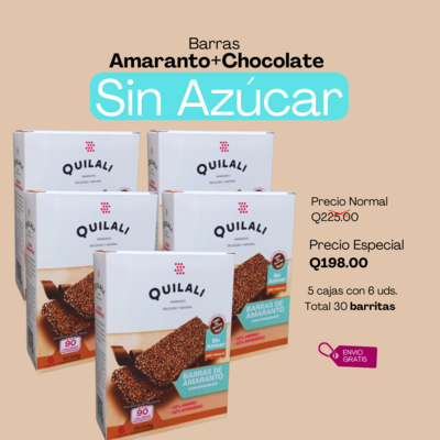 5 Cajas de Barras Amaranto y chocolate 53% cacao. Precio normal Q225.00