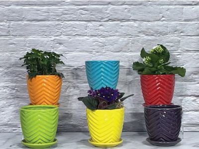Chevron Planter w/Saucer