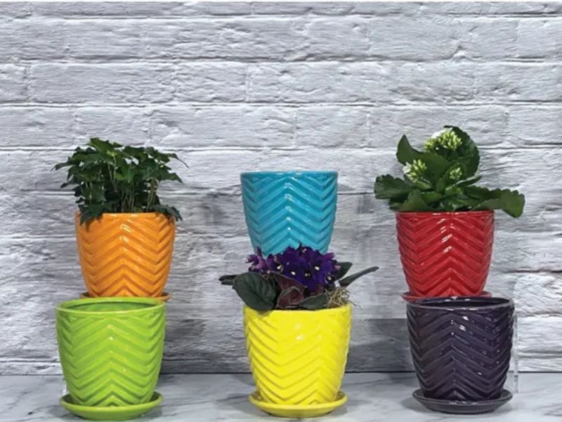 Chevron Planter w/Saucer
