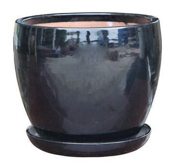 Egg Shape w/saucer Ceramic Pot, Colour: black, Size: 18 x 17cm