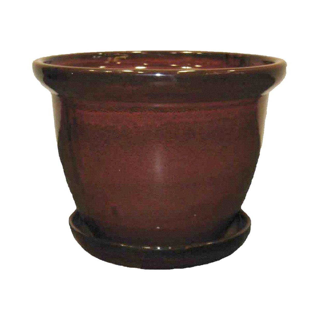 Wind&amp;Earth Pot with Saucer, Colour: Red, Size: SM 8.5"x7"