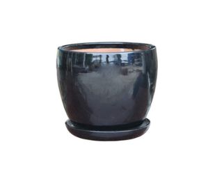 Egg Shape Black w/saucer Pot