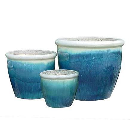 GT167 Ceramic Pot, Colour: WH001 White + BL006 Aqua, Size: 11"x9"