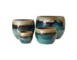 GT824 Ceramic Pot, Colour: GR005+BL006Metallic Grey/Deep Aqua, Size: 9"x7"