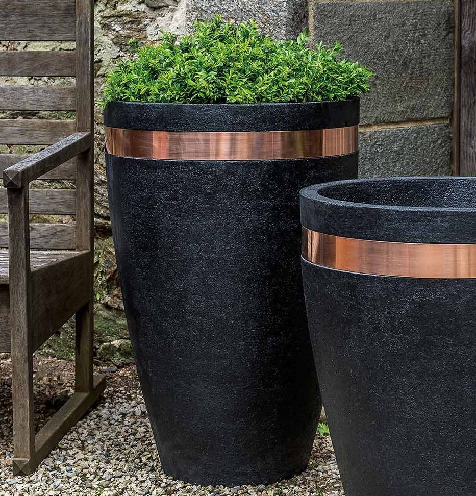 Moderne Tapered Copper Band Planter, Size: 19.25" W x 29" H